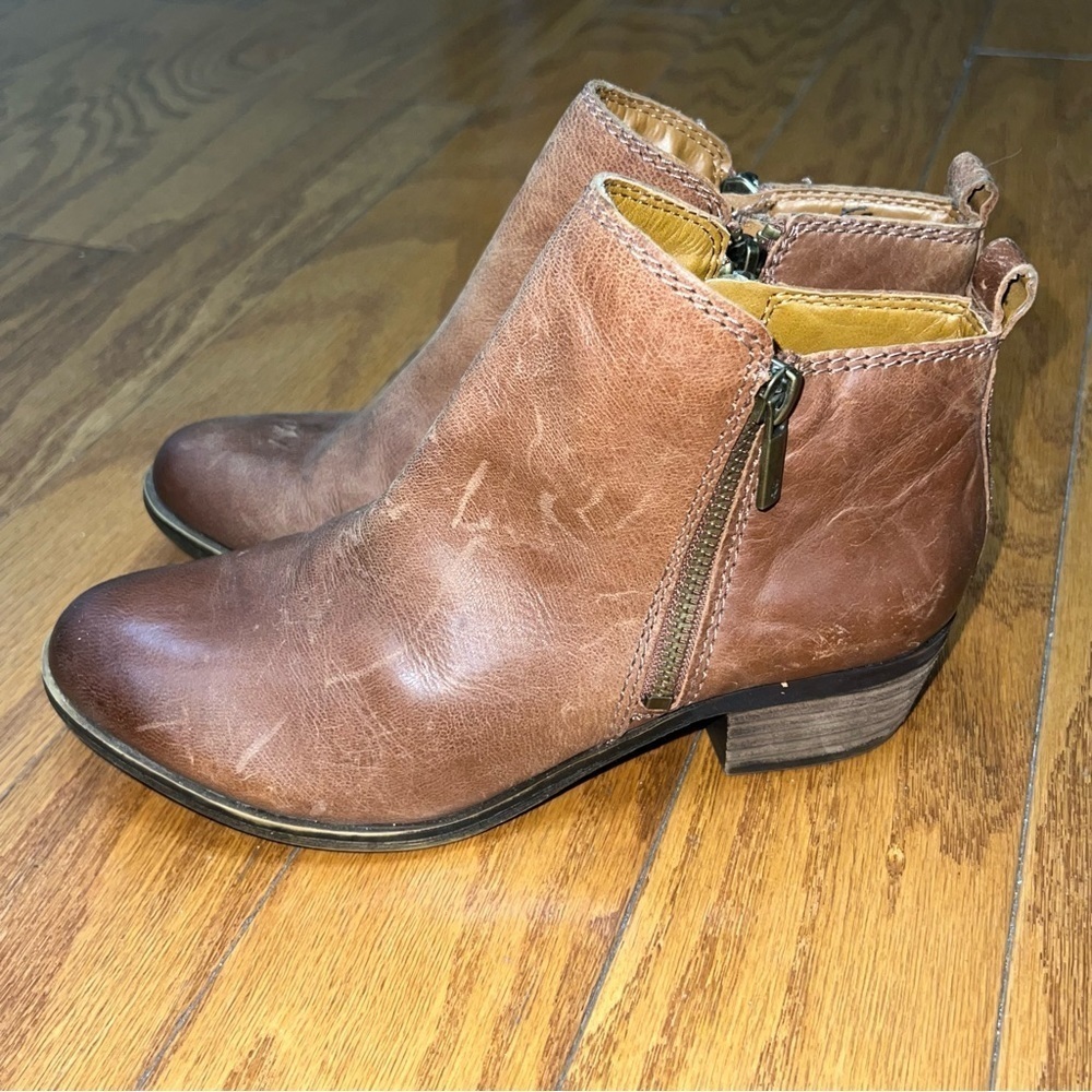 Lucky Brand Basel Brown Leather Distressed Ankle Booties Size 5.5 - Picture 4 of 12